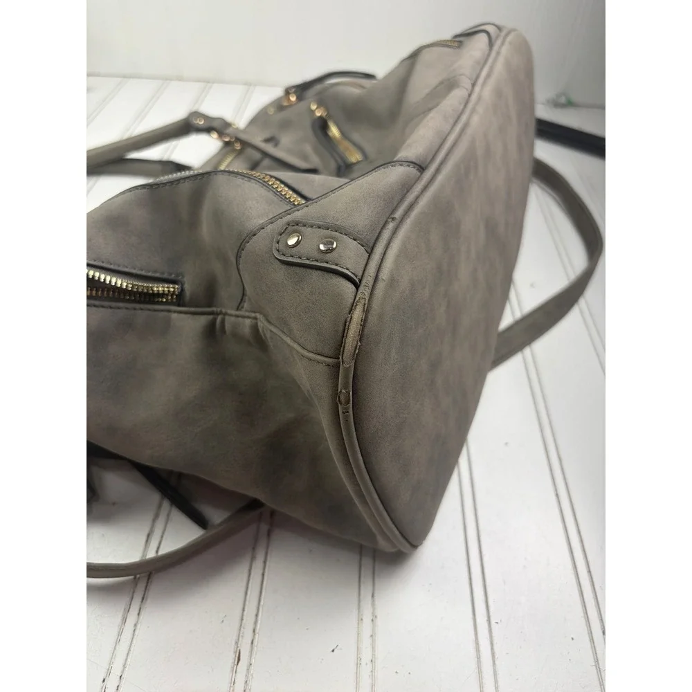 Vintage Y2K Gray Multi Zip Studded Satchel Shoulder Bag Crossbody
